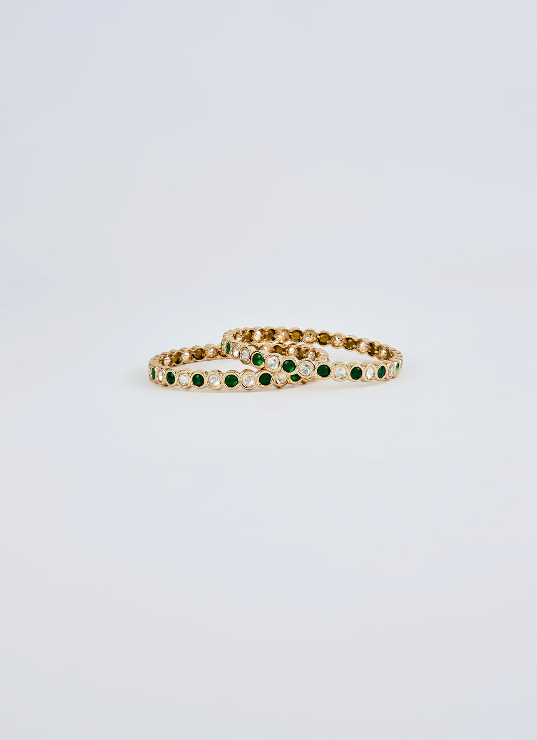 Emerald Green And White Crystal Gold Plated Bangles