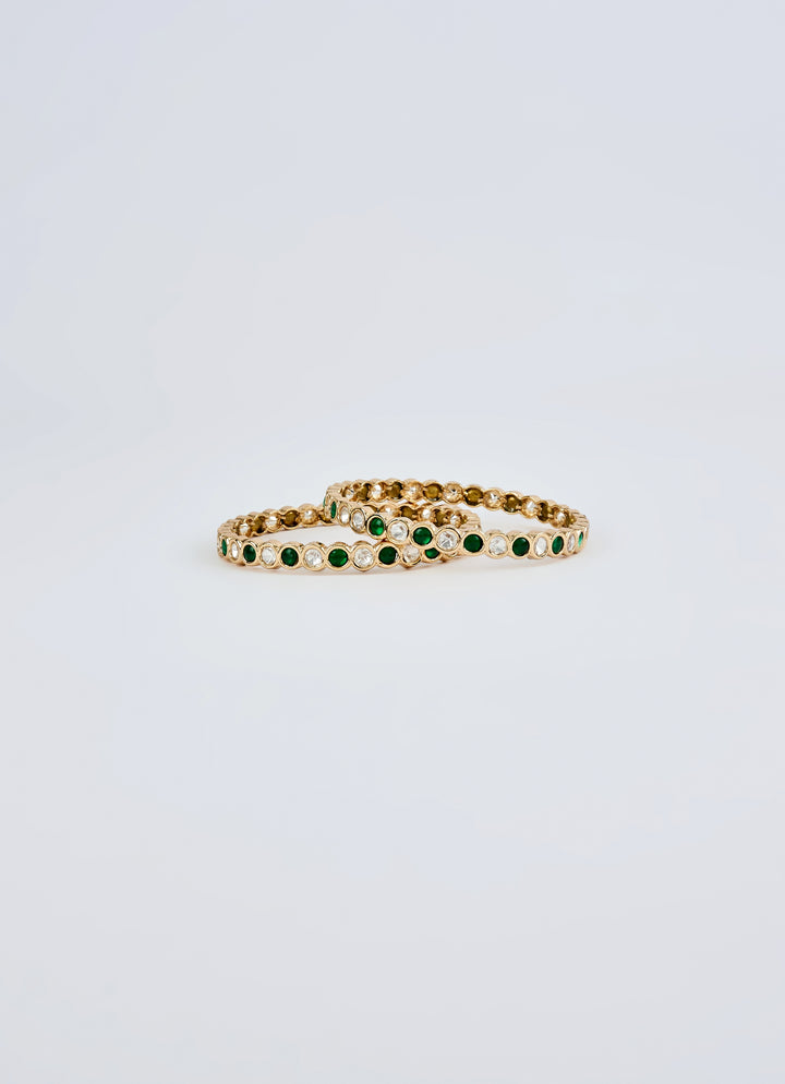 Emerald Green And White Crystal Gold Plated Bangles
