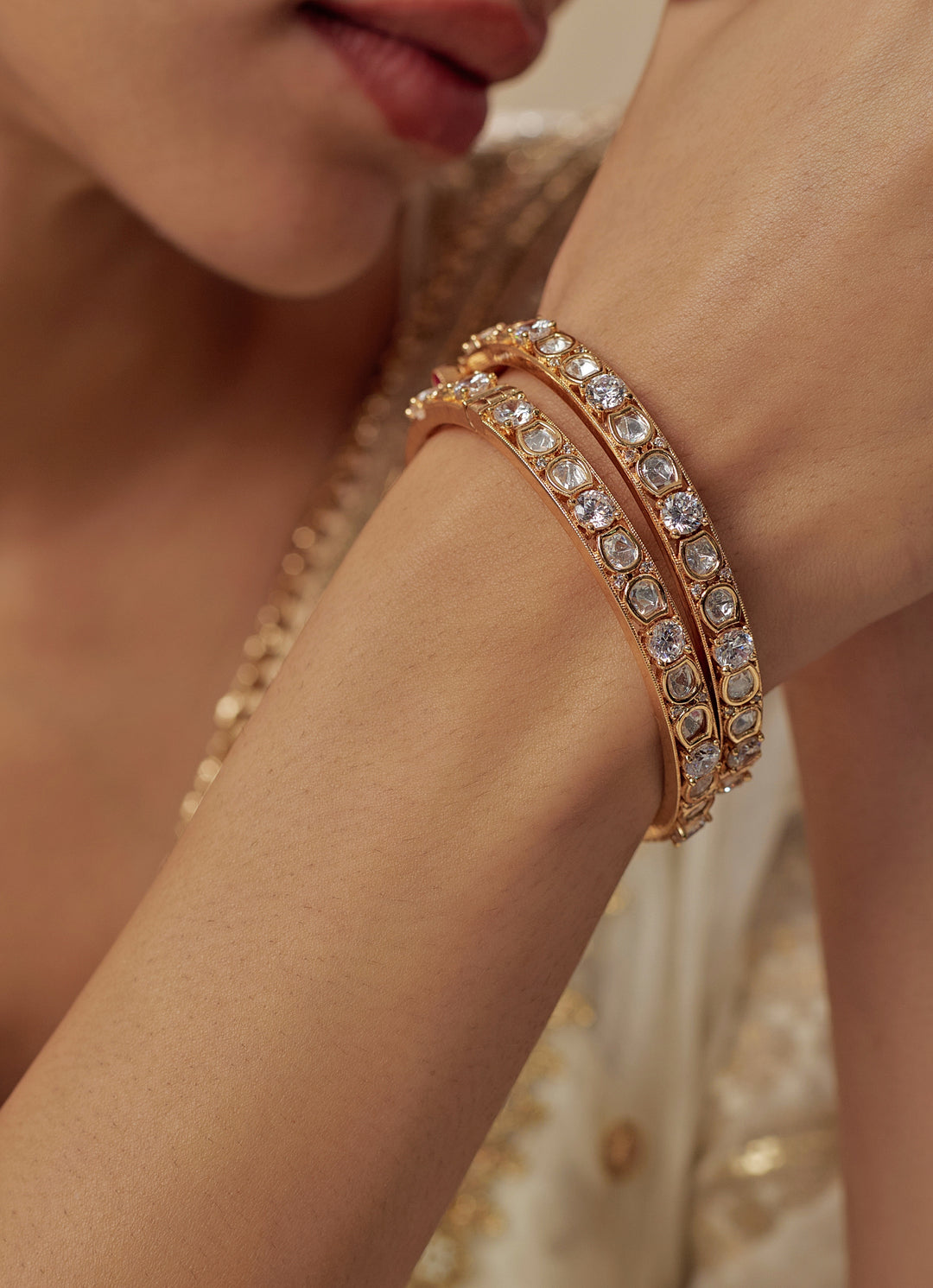 Crystal Beaded Gold Plated Bangles