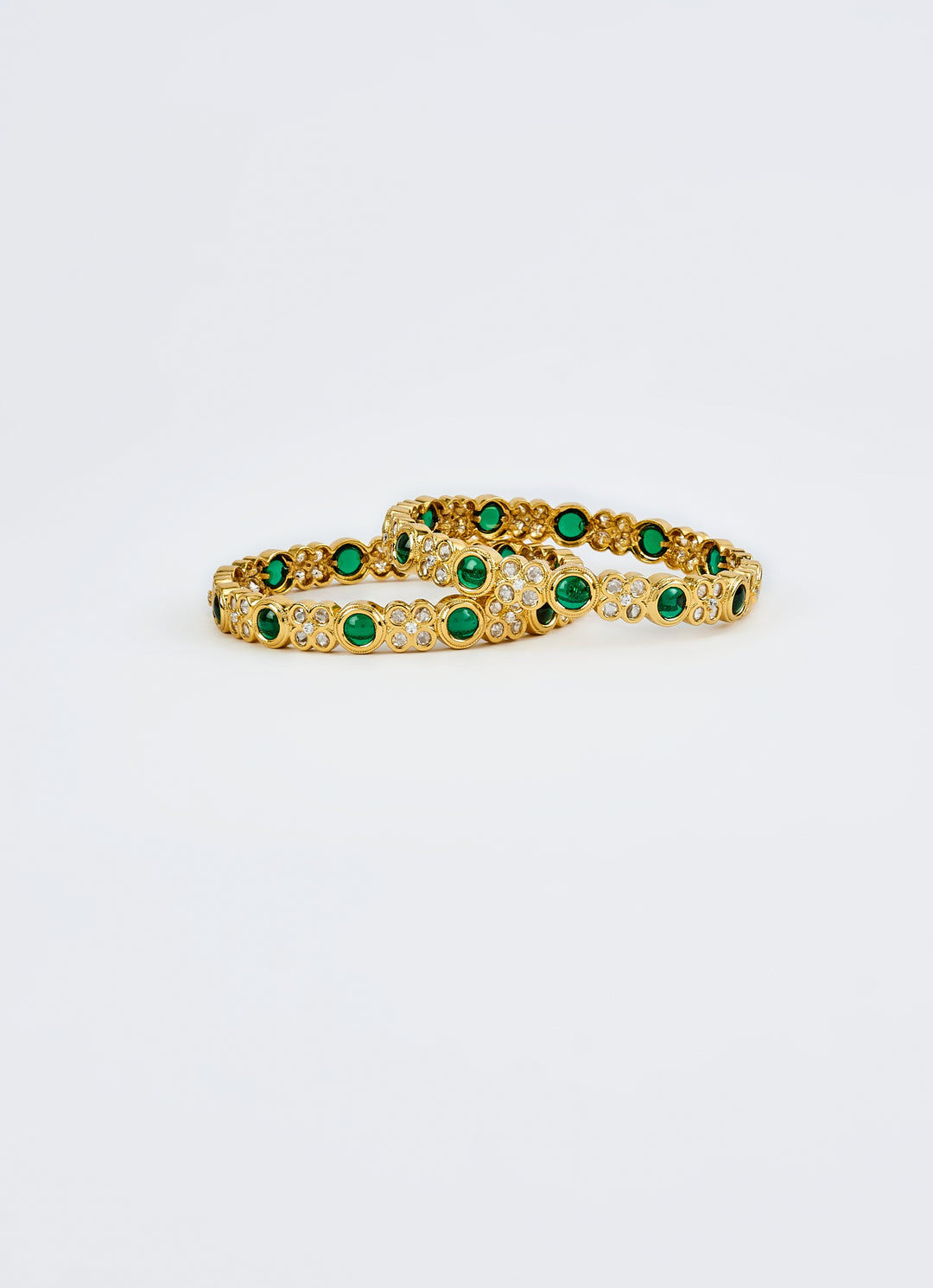 Green And Crystal Gold Plated Bangles