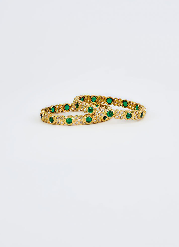 Green And Crystal Gold Plated Bangles