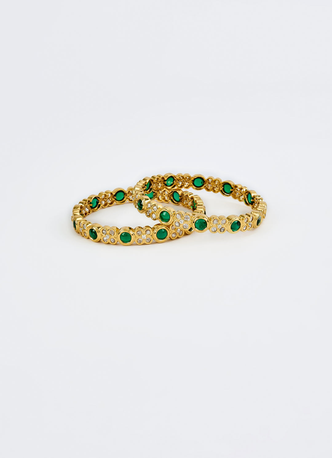 Green And Crystal Gold Plated Bangles