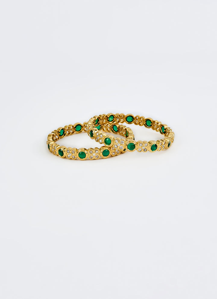 Green And Crystal Gold Plated Bangles