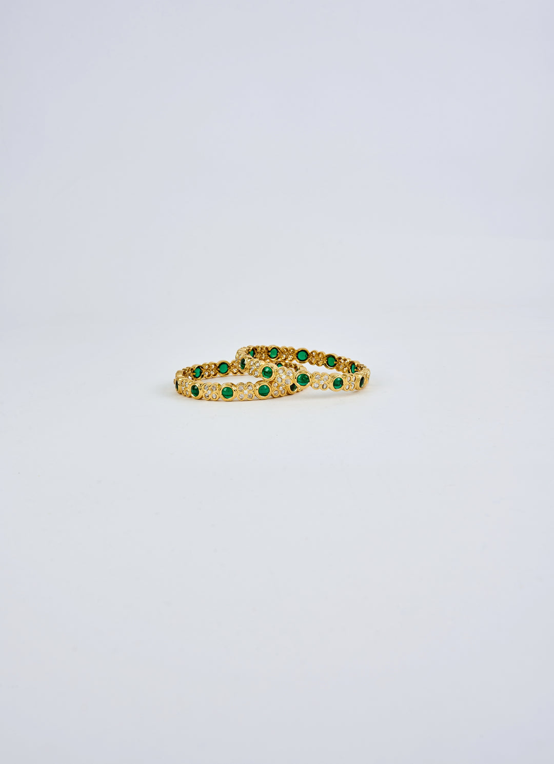 Green And Crystal Gold Plated Bangles
