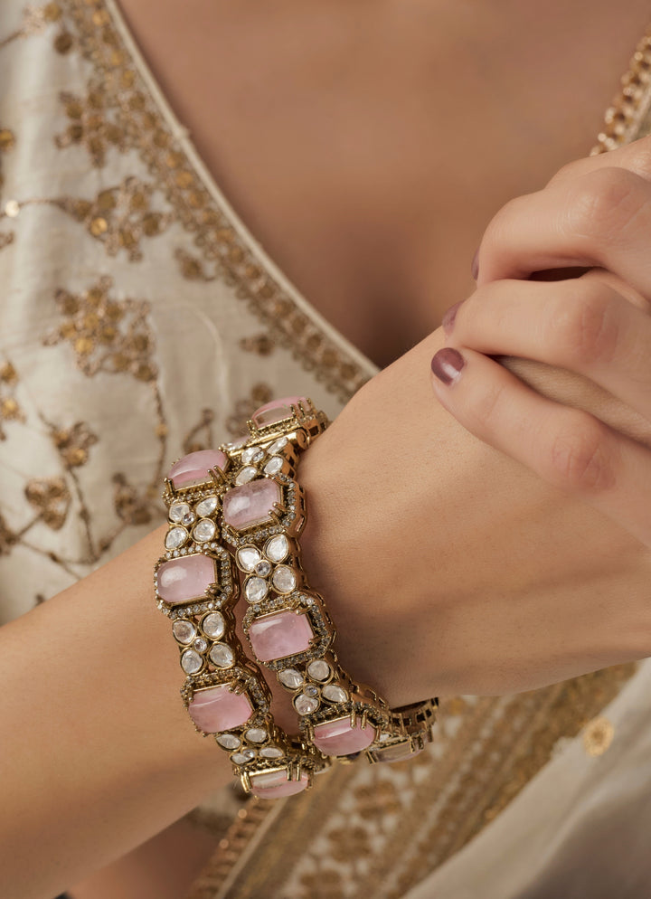 Pink And Zircon Gold Plated Bangles