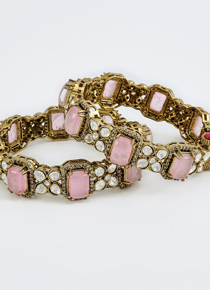 Pink And Zircon Gold Plated Bangles