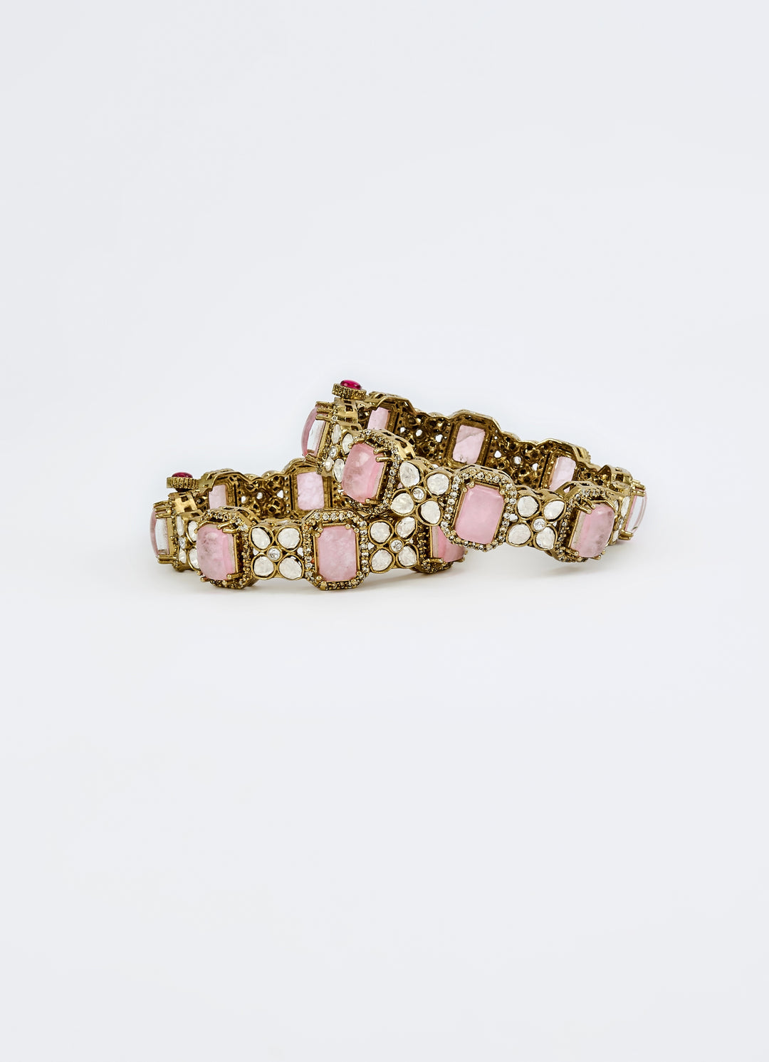 Pink And Zircon Gold Plated Bangles