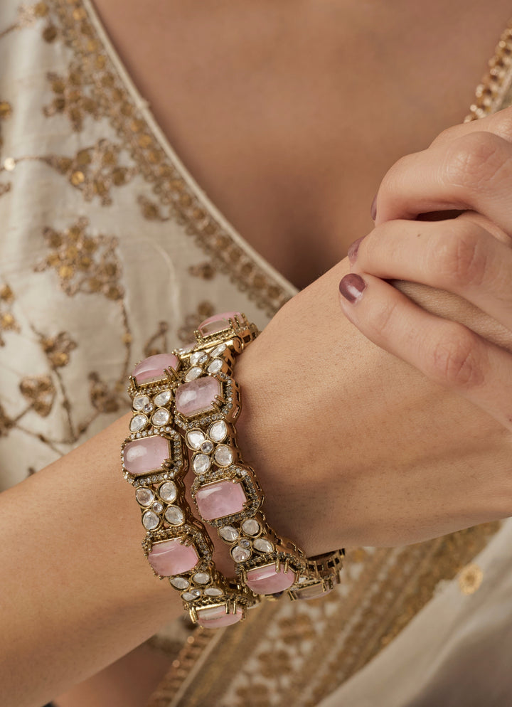 Pink And Zircon Gold Plated Bangles