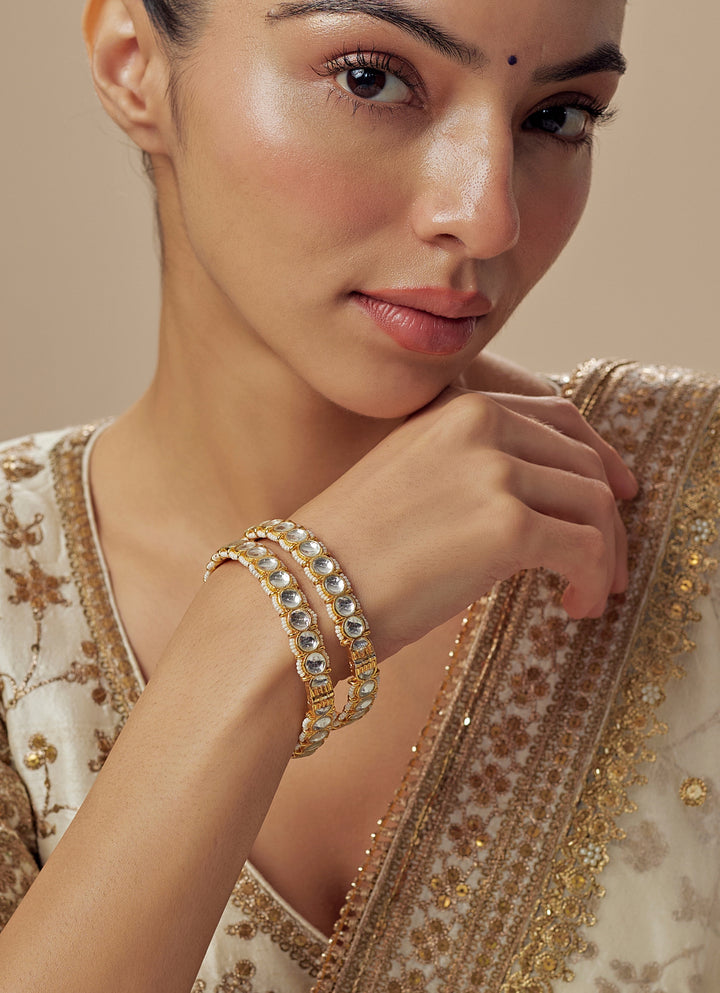 White Kundan And Polki Gold Plated Bangles