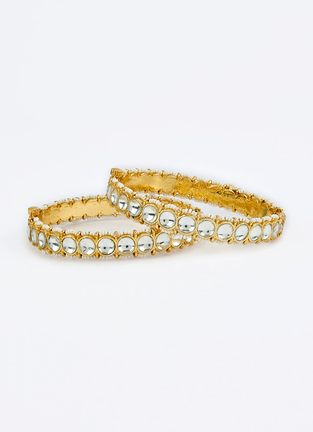White Kundan And Polki Gold Plated Bangles