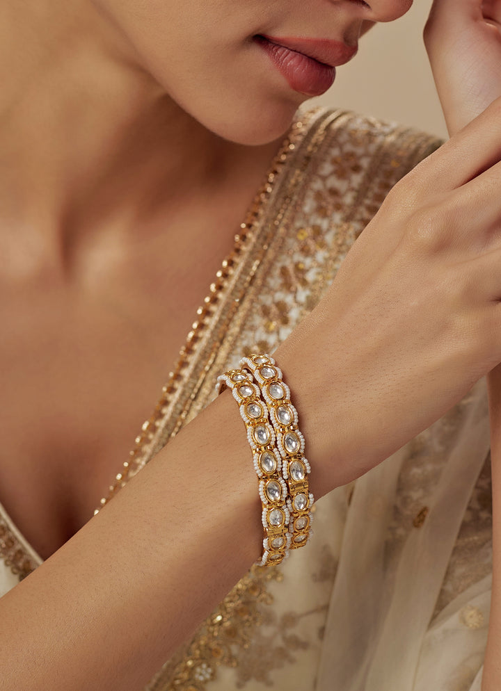 White Kundan And Polki Gold Plated Bangles