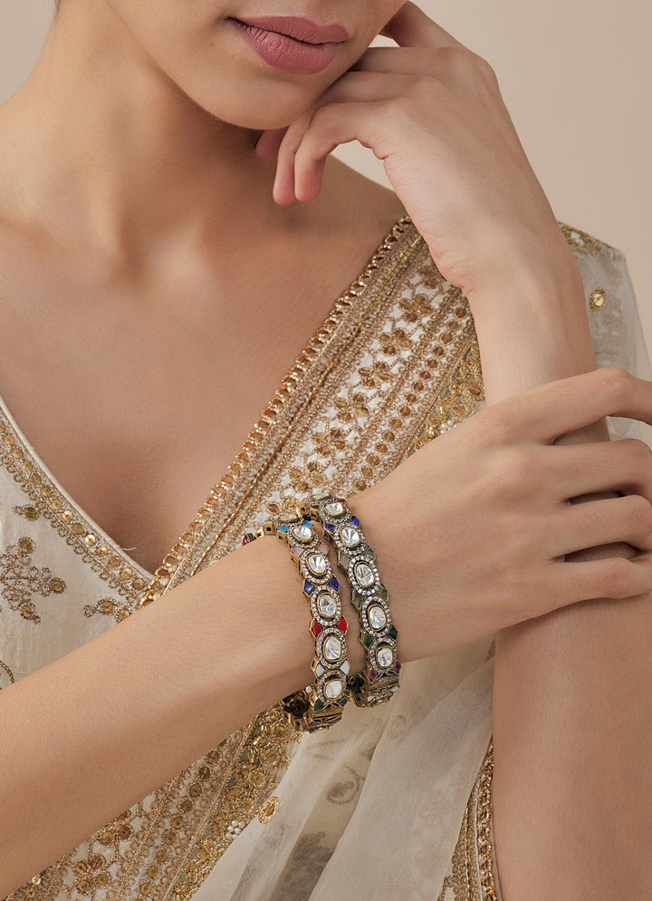 Multi Beaded Kundan Gold Plated Bangles