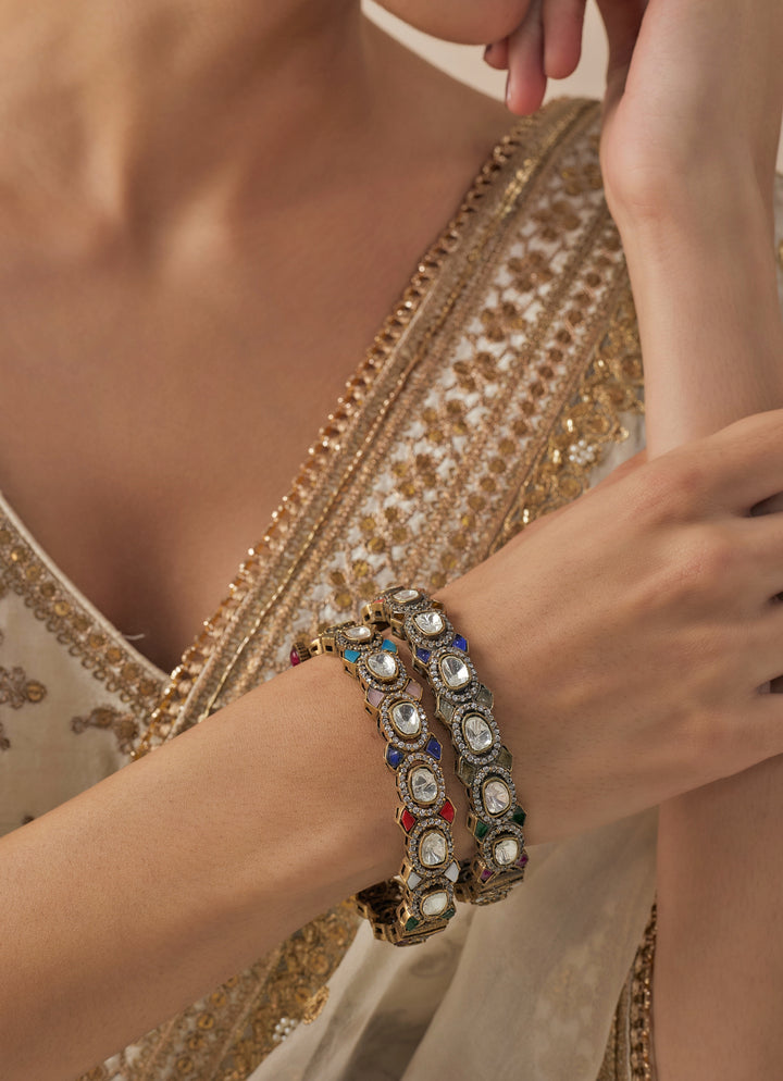 Multi Beaded Kundan Gold Plated Bangles
