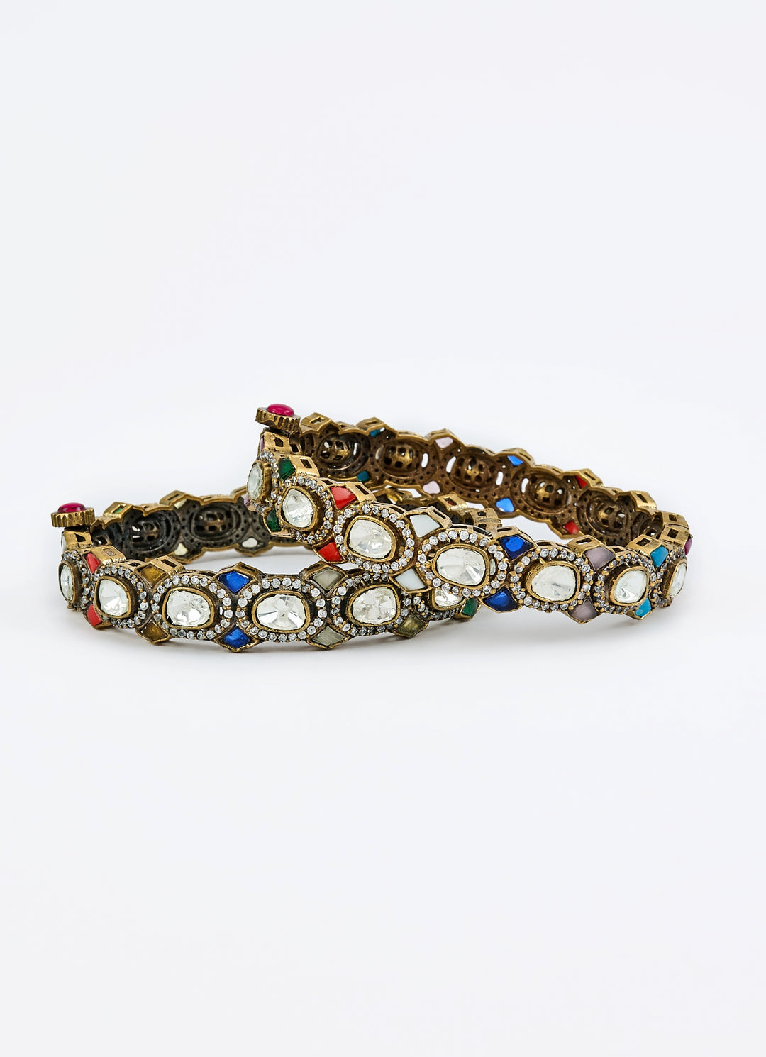 Multi Beaded Kundan Gold Plated Bangles