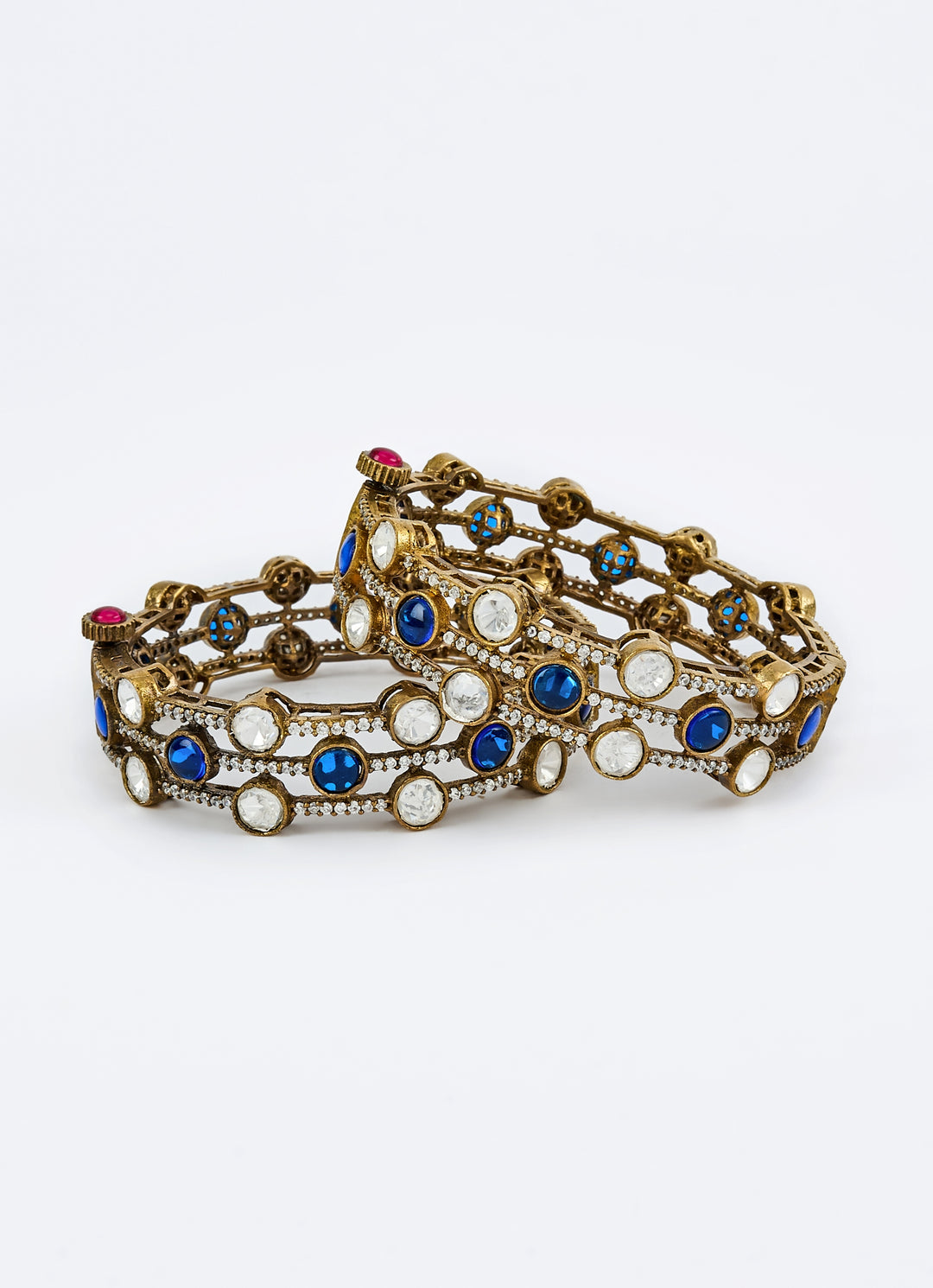 Antique Blue And White Stone Gold Plated Bangles