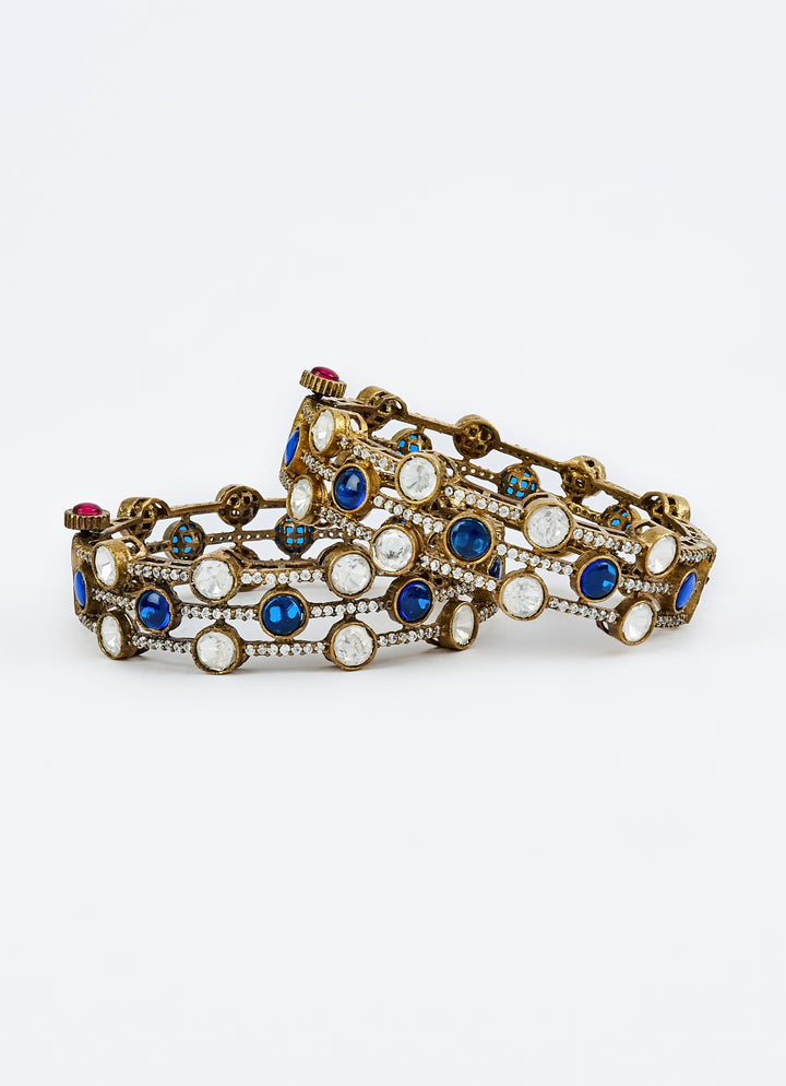 Antique Blue And White Stone Gold Plated Bangles
