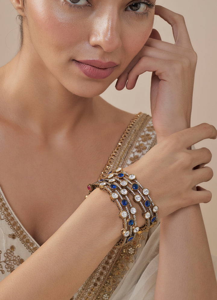 Antique Blue And White Stone Gold Plated Bangles