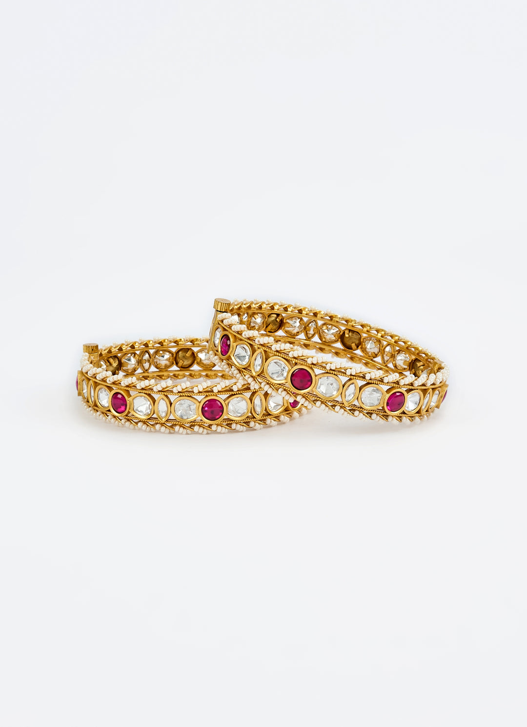 Pink Kundan And Polki Gold Plated Bangles