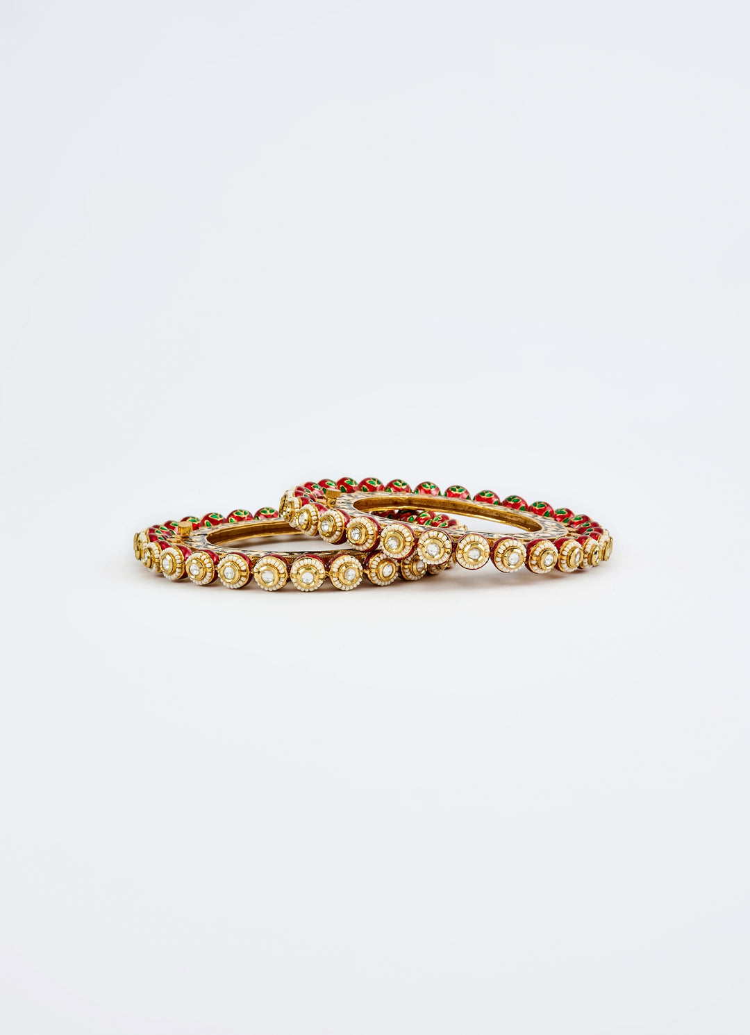 Red Kundan And Polki Gold Plated Bangles