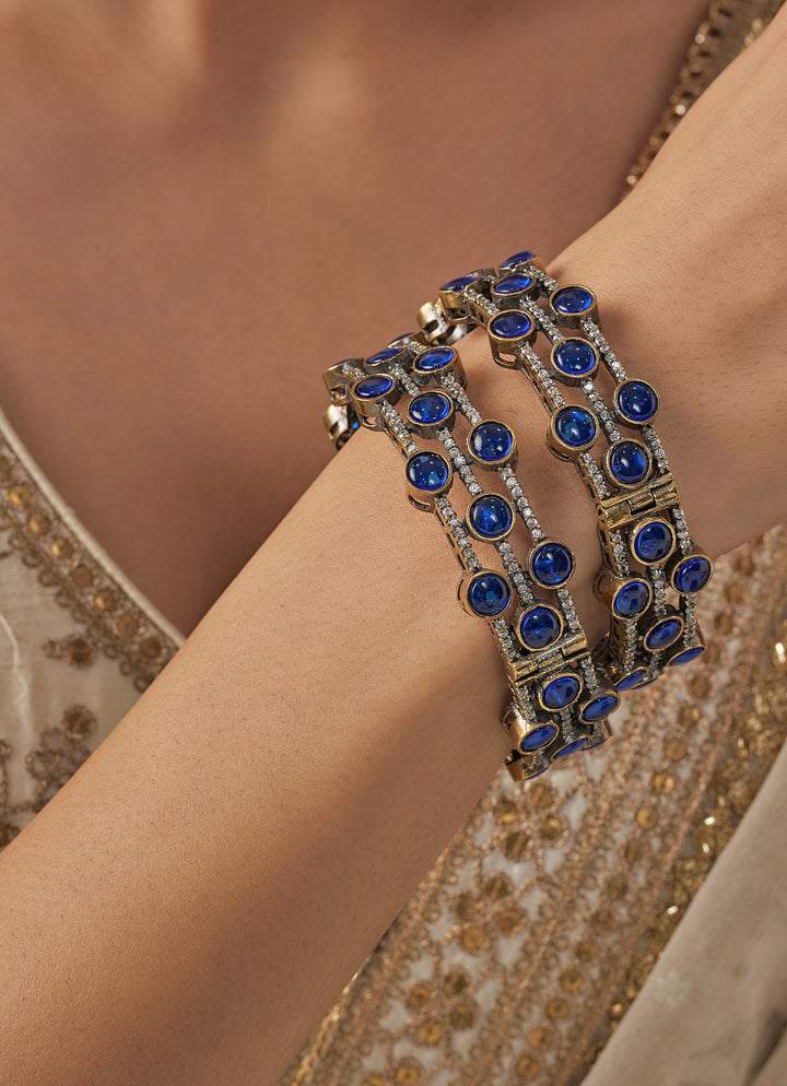 Silver Plated Blue Beaded Bangles