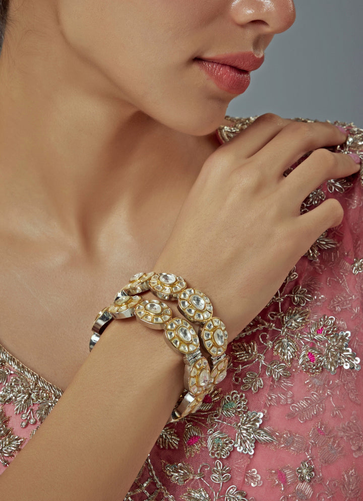 Silver And Gold Kundan Gold Plated Bangles