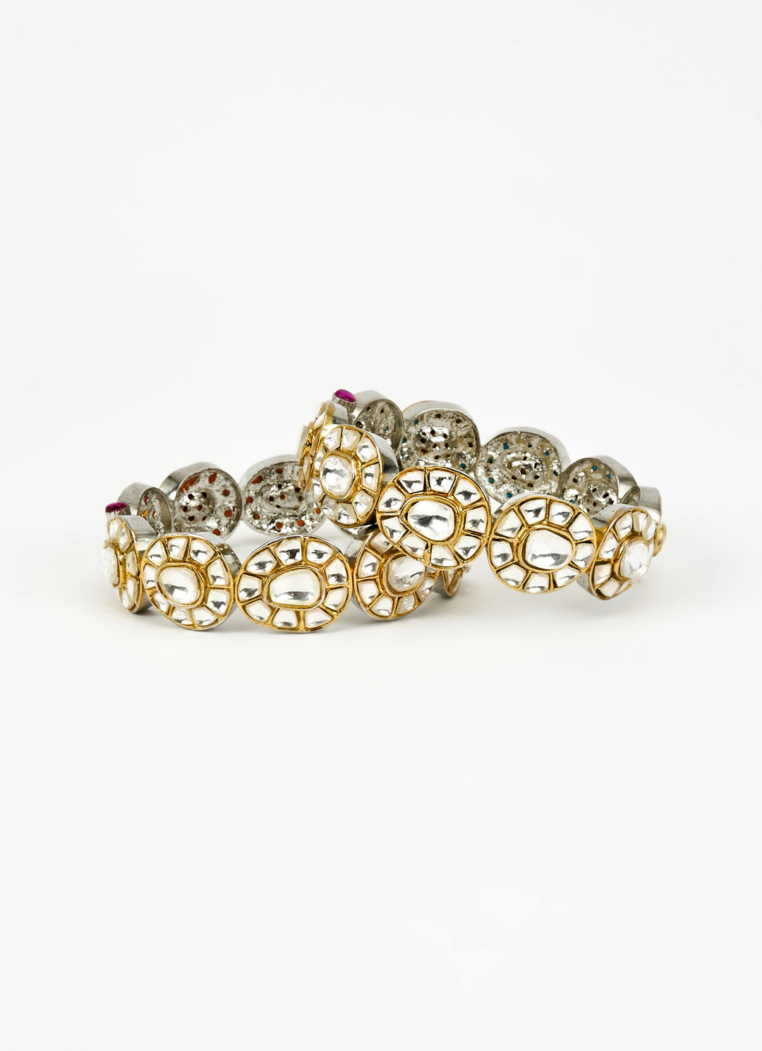 Silver And Gold Kundan Gold Plated Bangles