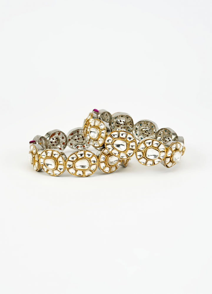 Silver And Gold Kundan Gold Plated Bangles