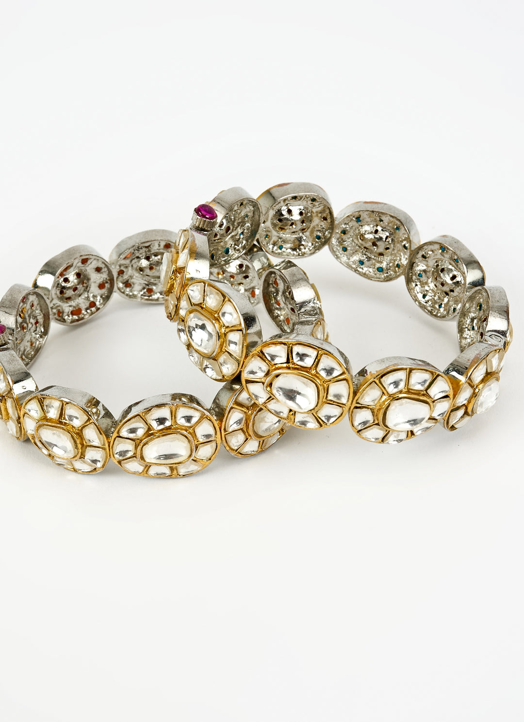 Silver And Gold Kundan Gold Plated Bangles