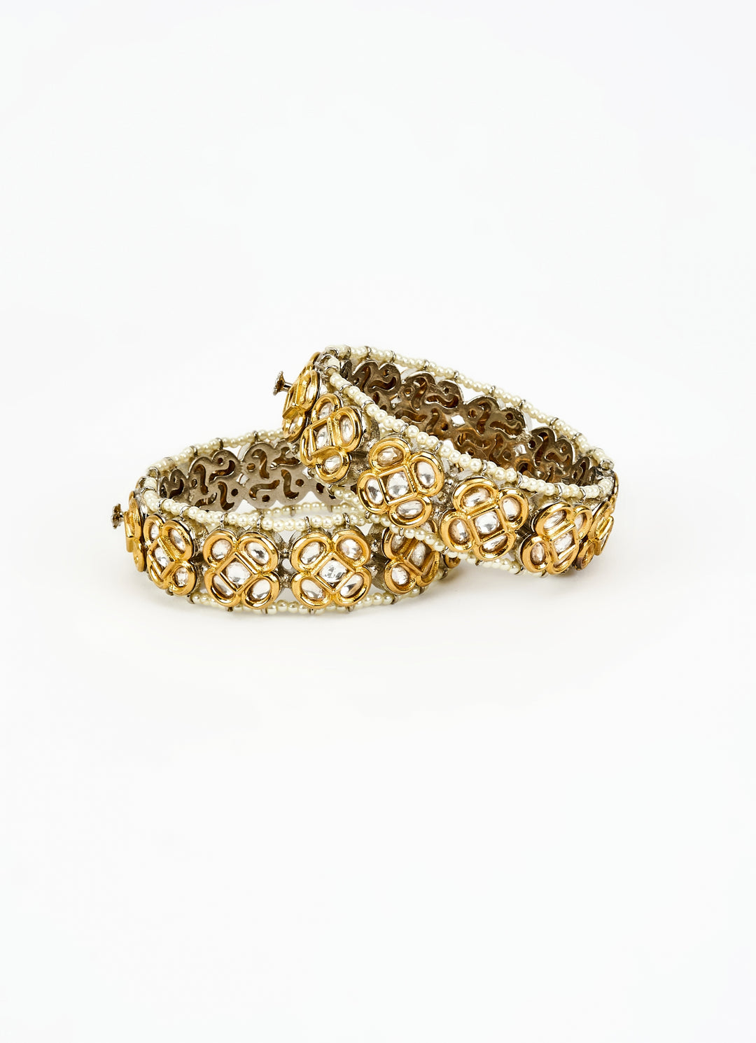 Pink Kundan And Polki Gold Plated Bangles