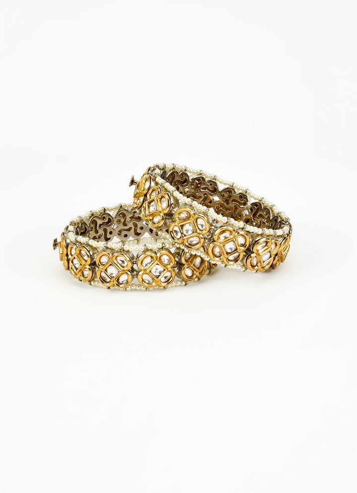 Pink Kundan And Polki Gold Plated Bangles