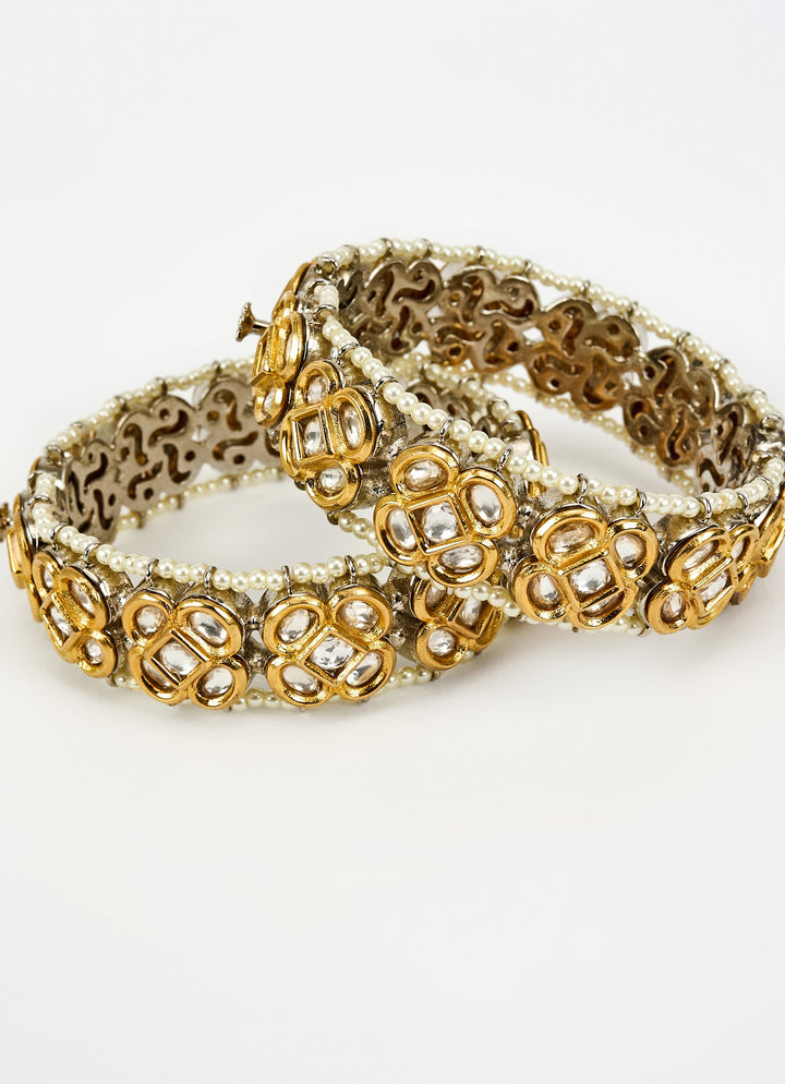 Pink Kundan And Polki Gold Plated Bangles