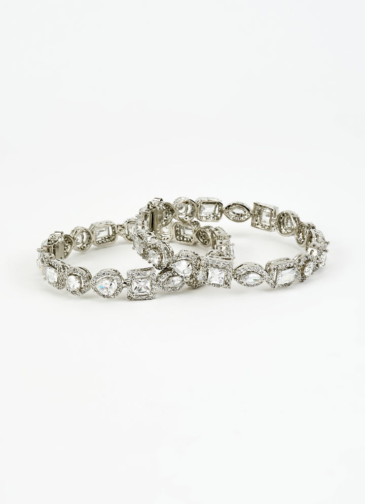 Silver Plated Round Cut Zircon Bangles