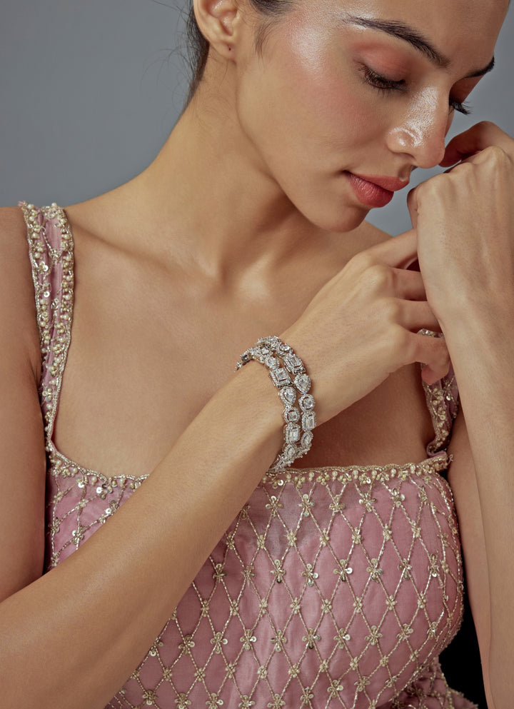 Silver Plated Round Cut Zircon Bangles