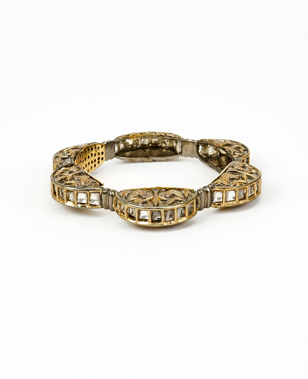 White Kundan And Green Stone Gold Kada