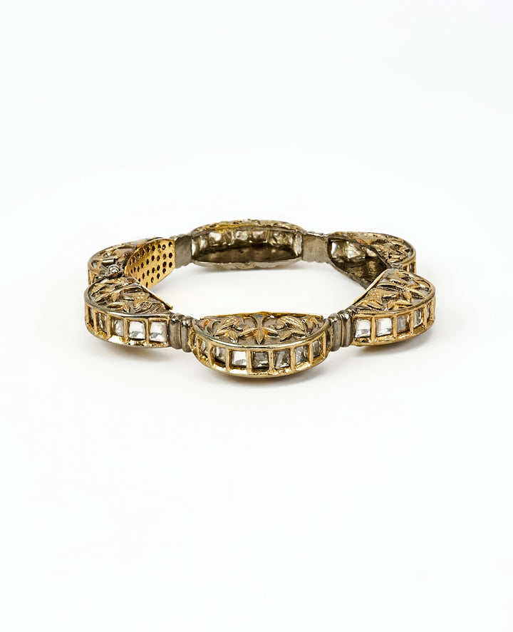 White Kundan And Green Stone Gold Kada