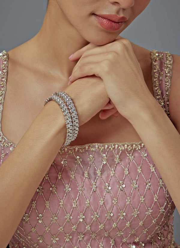 Silver Plated Double Layer Zircon Bangles