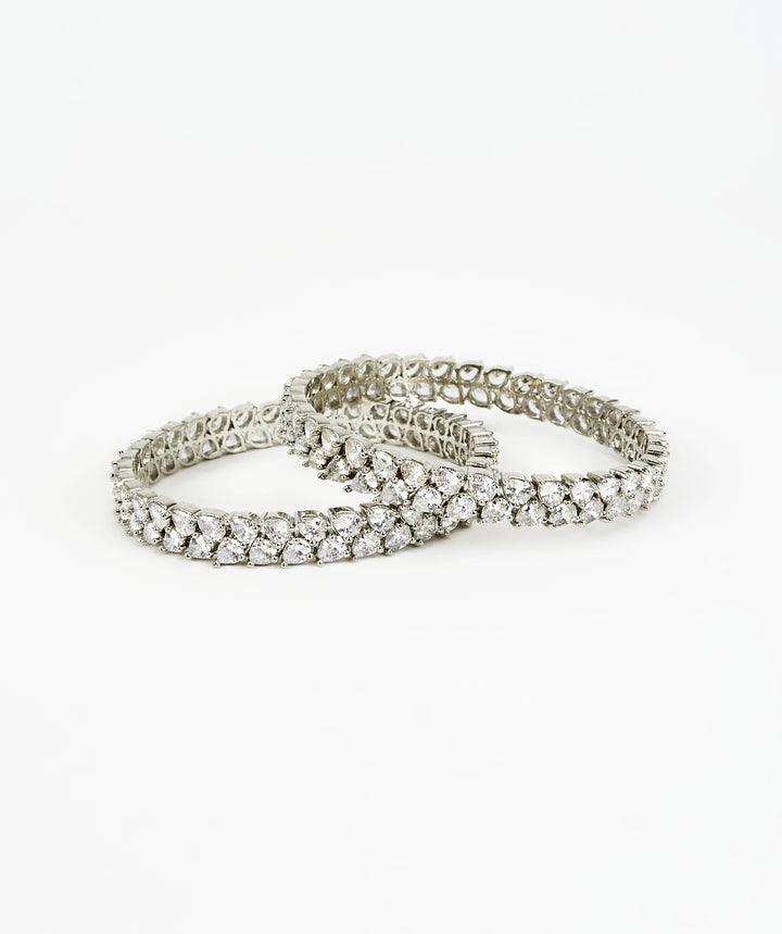 Silver Plated Double Layer Zircon Bangles