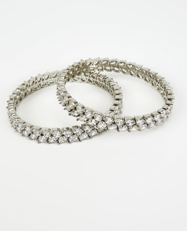 Silver Plated Double Layer Zircon Bangles