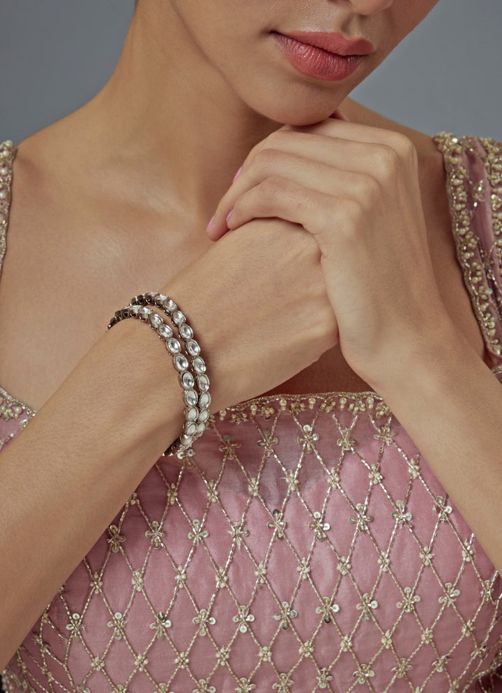 Silver Plated Round Cut Zircon Bangles