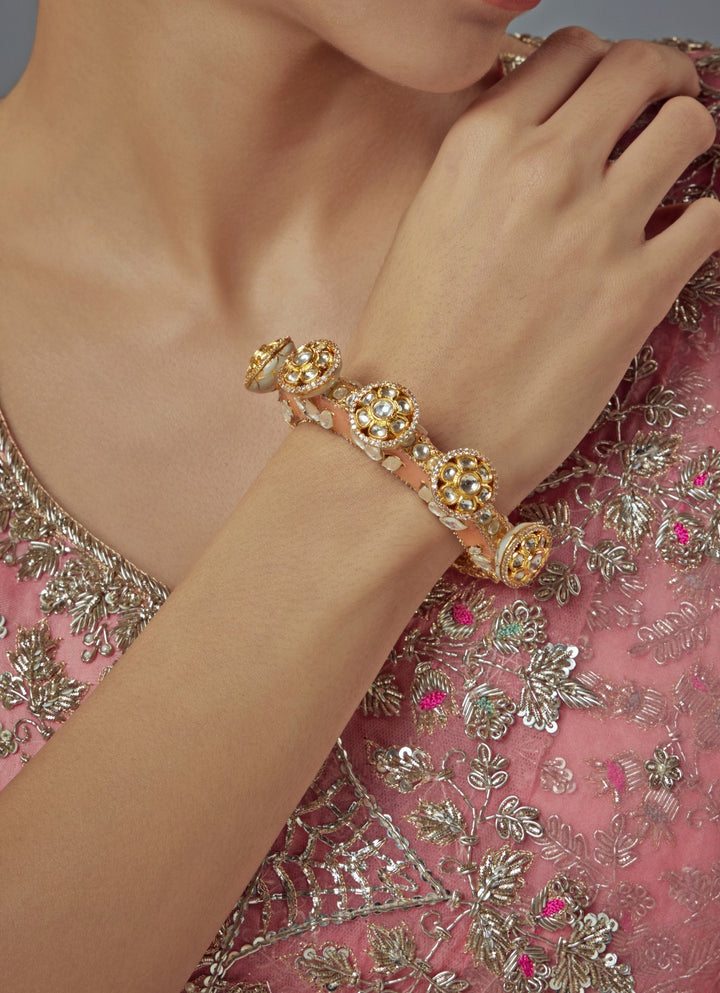 Pink Kundan Gold Kada