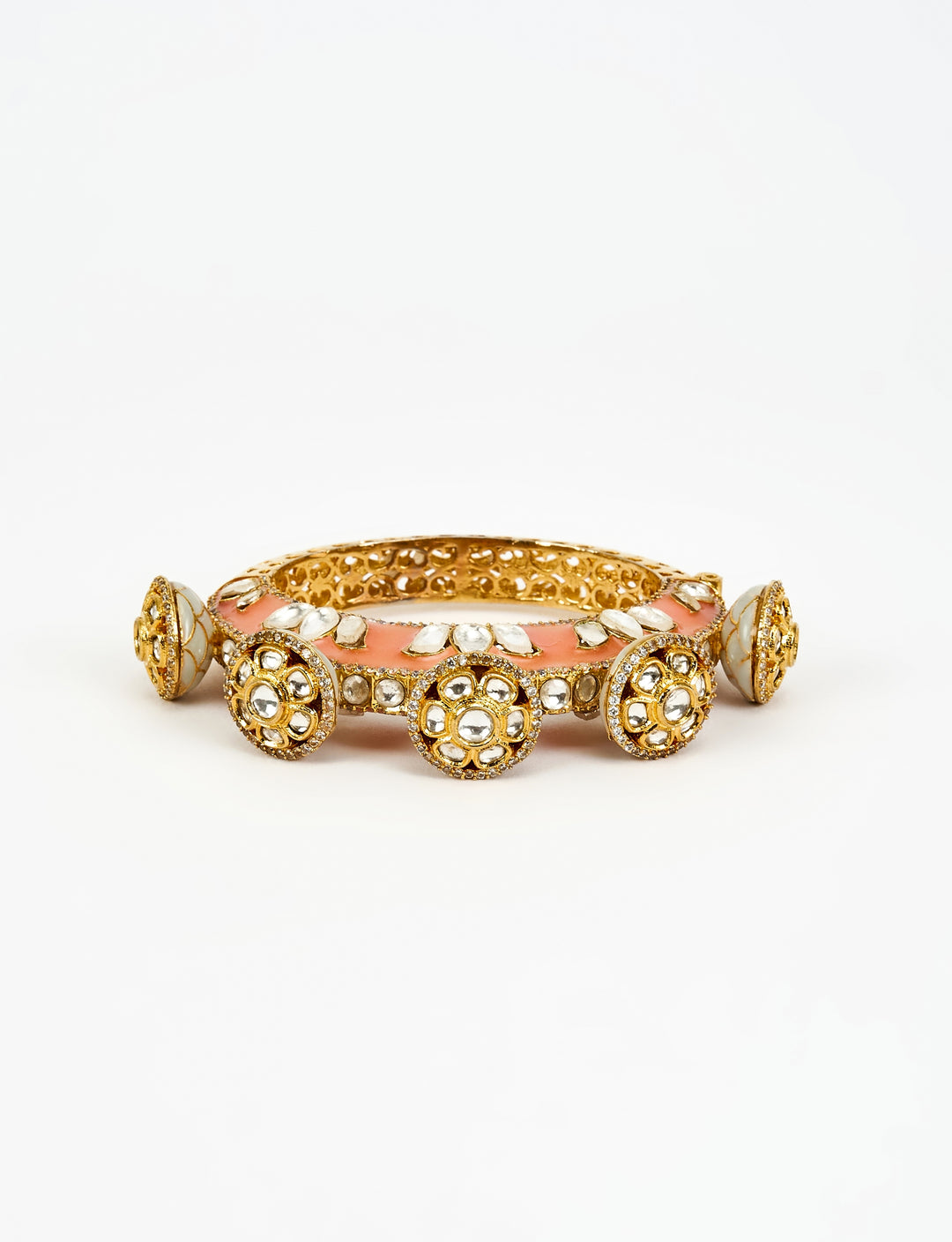 Pink Kundan Gold Kada