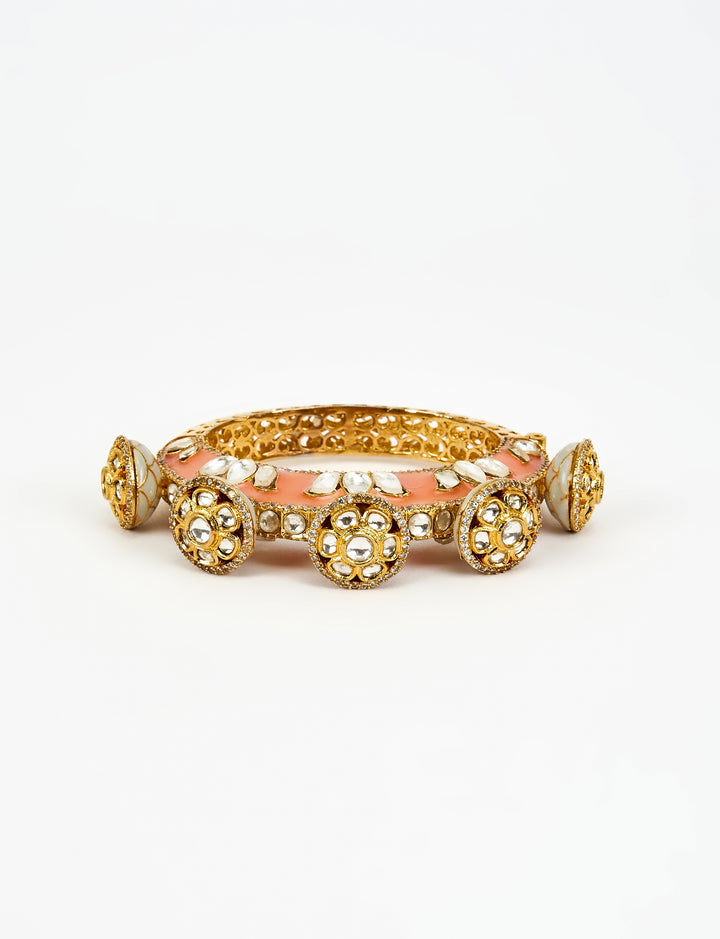 Pink Kundan Gold Kada