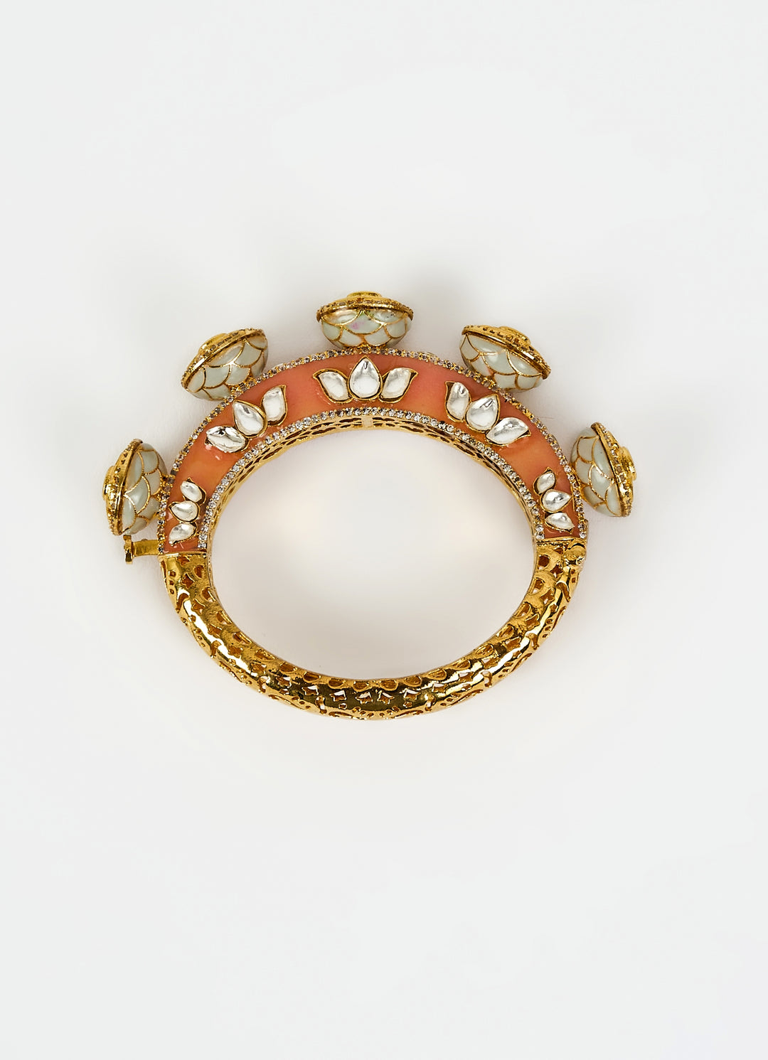 Pink Kundan Gold Kada