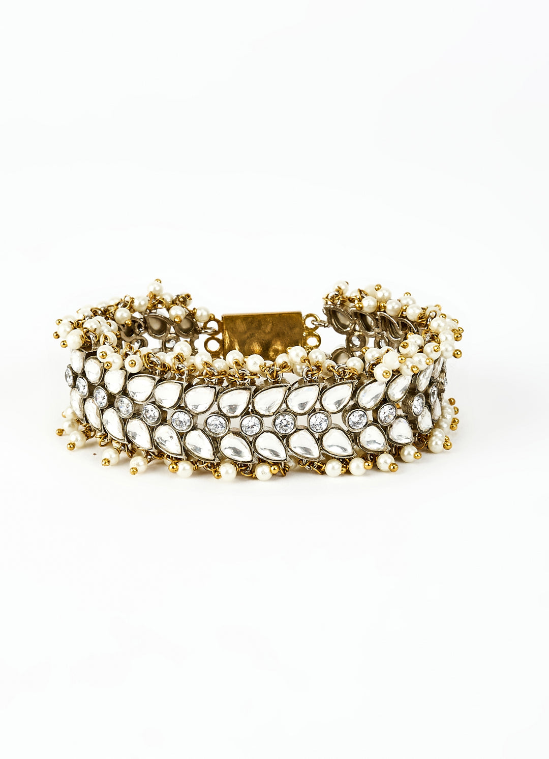 Gold Plated White Kundan And Polki Bracelet