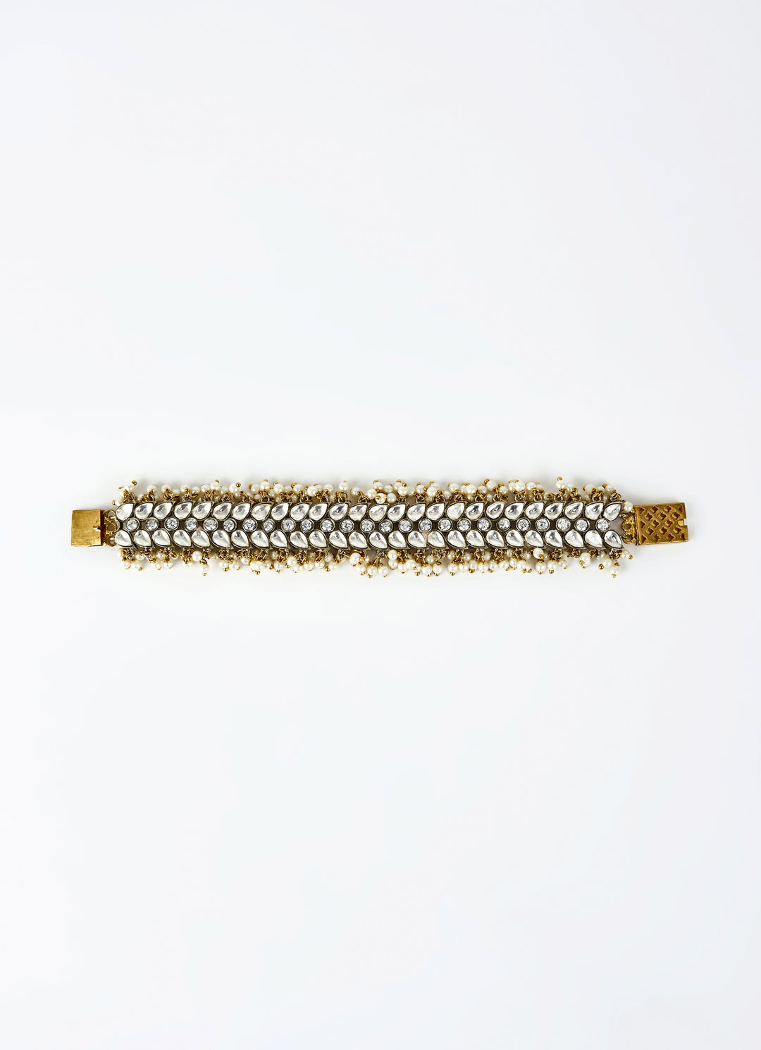 Gold Plated White Kundan And Polki Bracelet