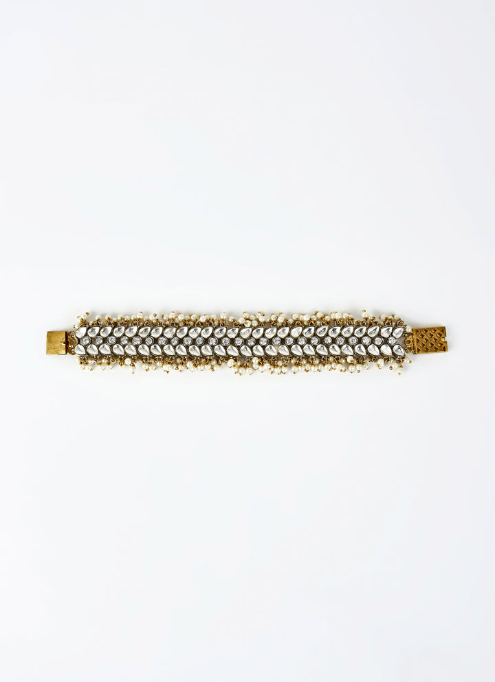 Gold Plated White Kundan And Polki Bracelet