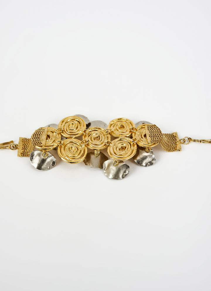 Gold Plated Floral Kundan And Pearl Bracelet