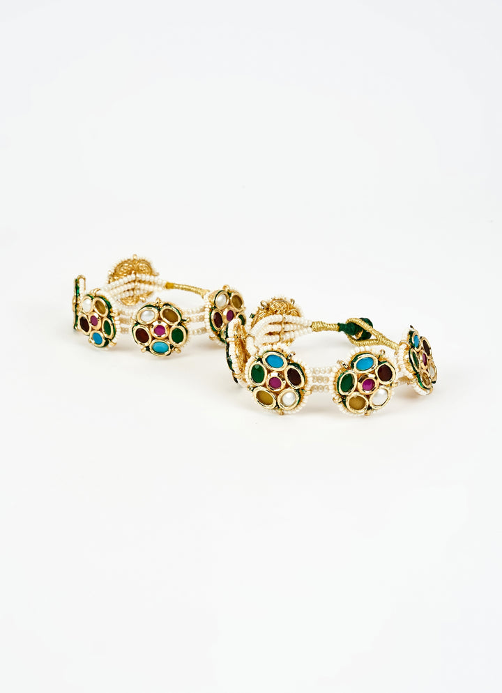 Multi Kundan And Polki Gold Plated Bangles