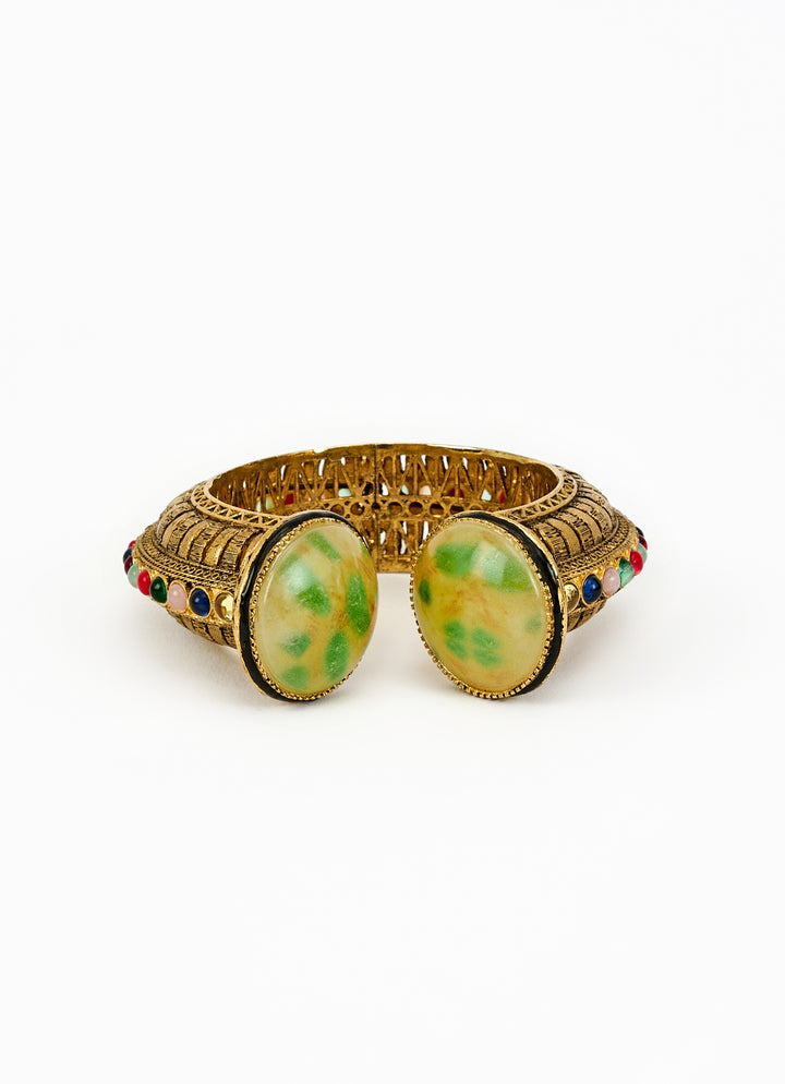 Green Beaded Kundan Cuff Style Kada