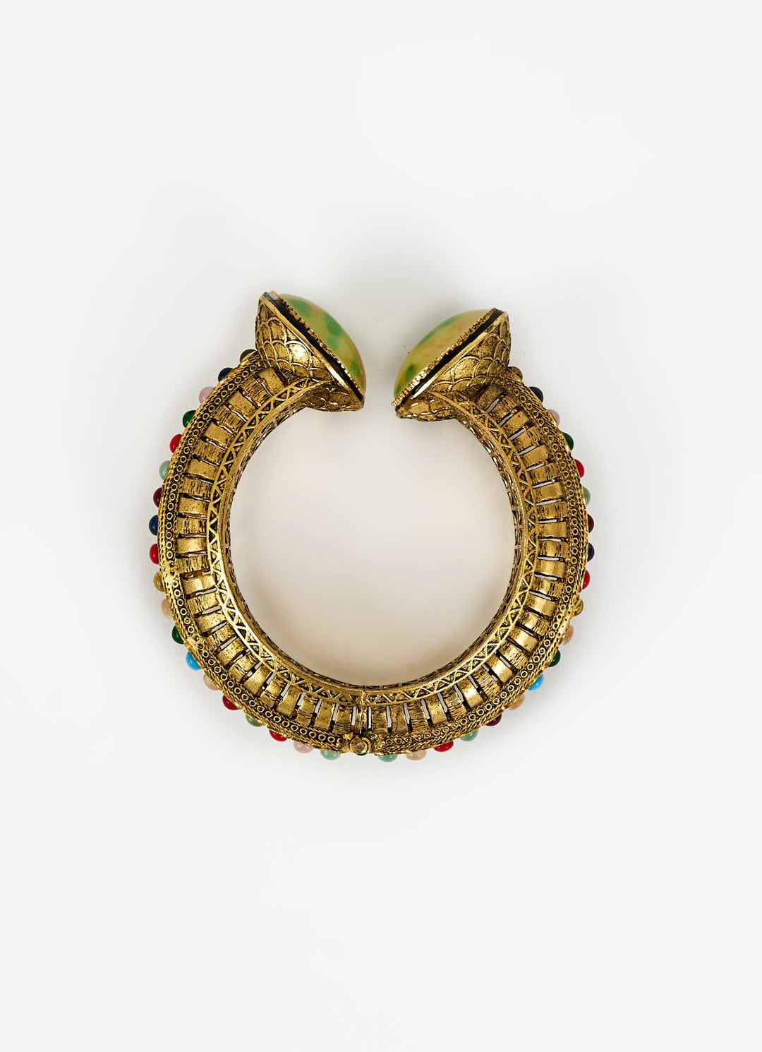 Green Beaded Kundan Cuff Style Kada